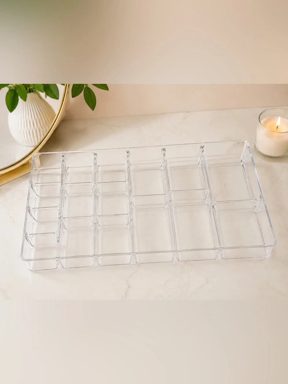Clear Acrylic Drawer Organizer Tray 15 Compartment Makeup Jewelry Craft Storage